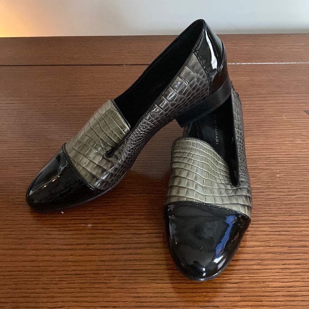 Elie Tahari Snake/Black Patent Leather Loafers